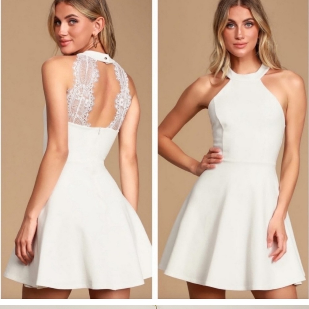Lulu’s hometown girl white lace skater mini dress